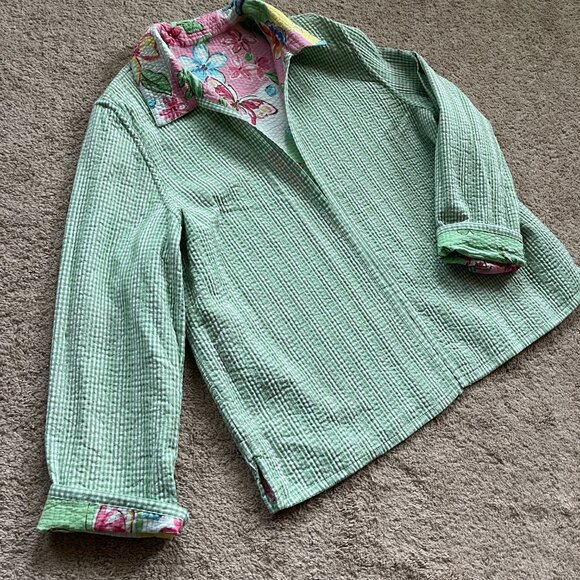 Vintage Womens Floral Gingham Quilted Reversible Jacket Oversized PLUS size 18W - Picture 8 of 9